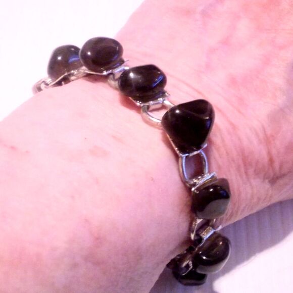 Vintage Tumbled Stone Link Silver Tone Bracelet - Picture 5 of 6